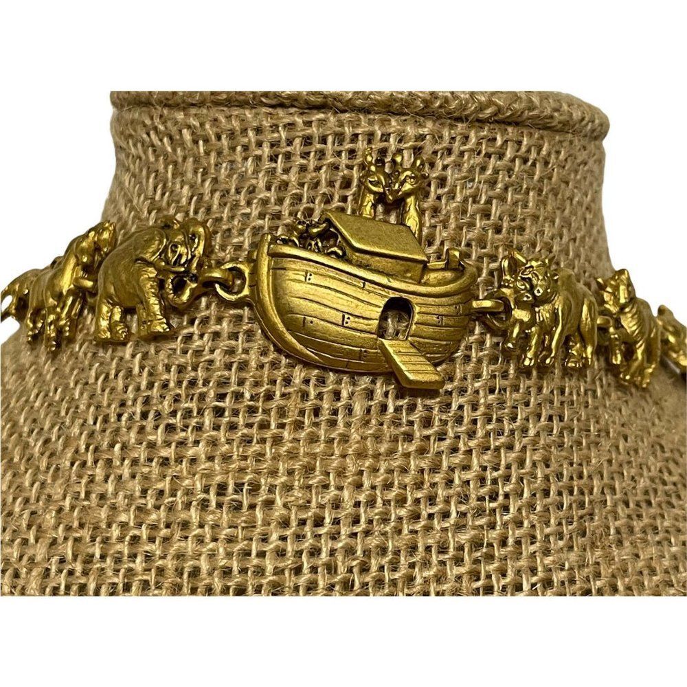 Vintage AJC Noah's Ark Link Bracelet Gold Tone Metal Animal 2 By 2 Bible